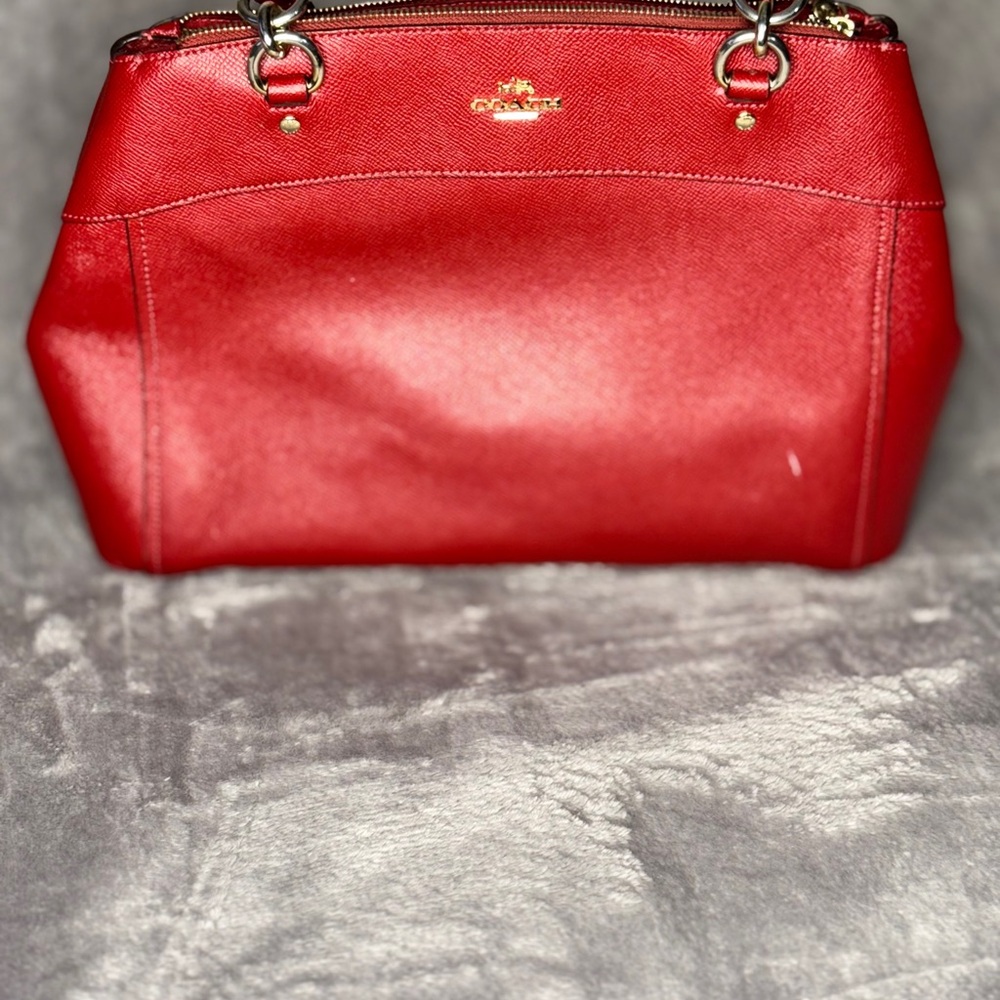 Coach Red Leather Shoulder Bag with Gold Hardware